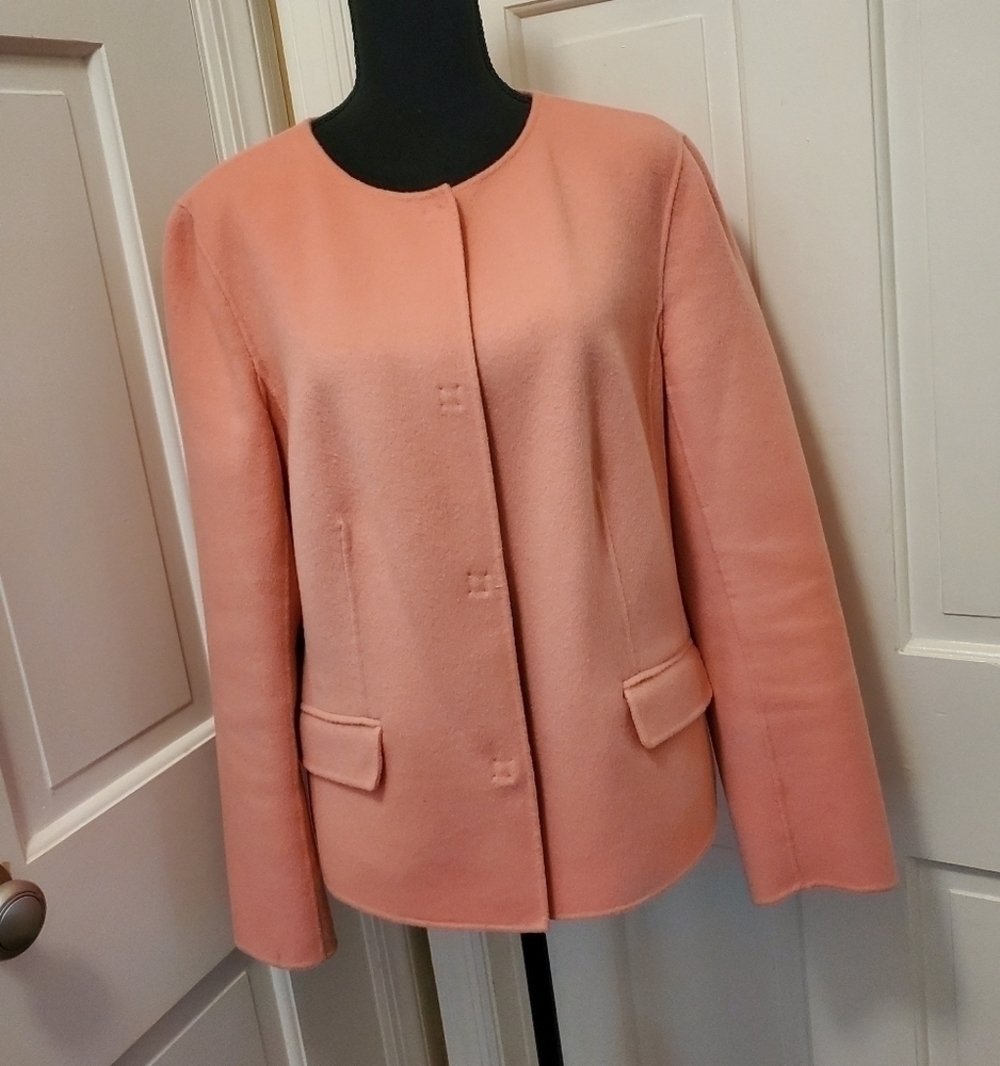 Talbots Pink Wool Blazer size Large Snap Close, Classic Business